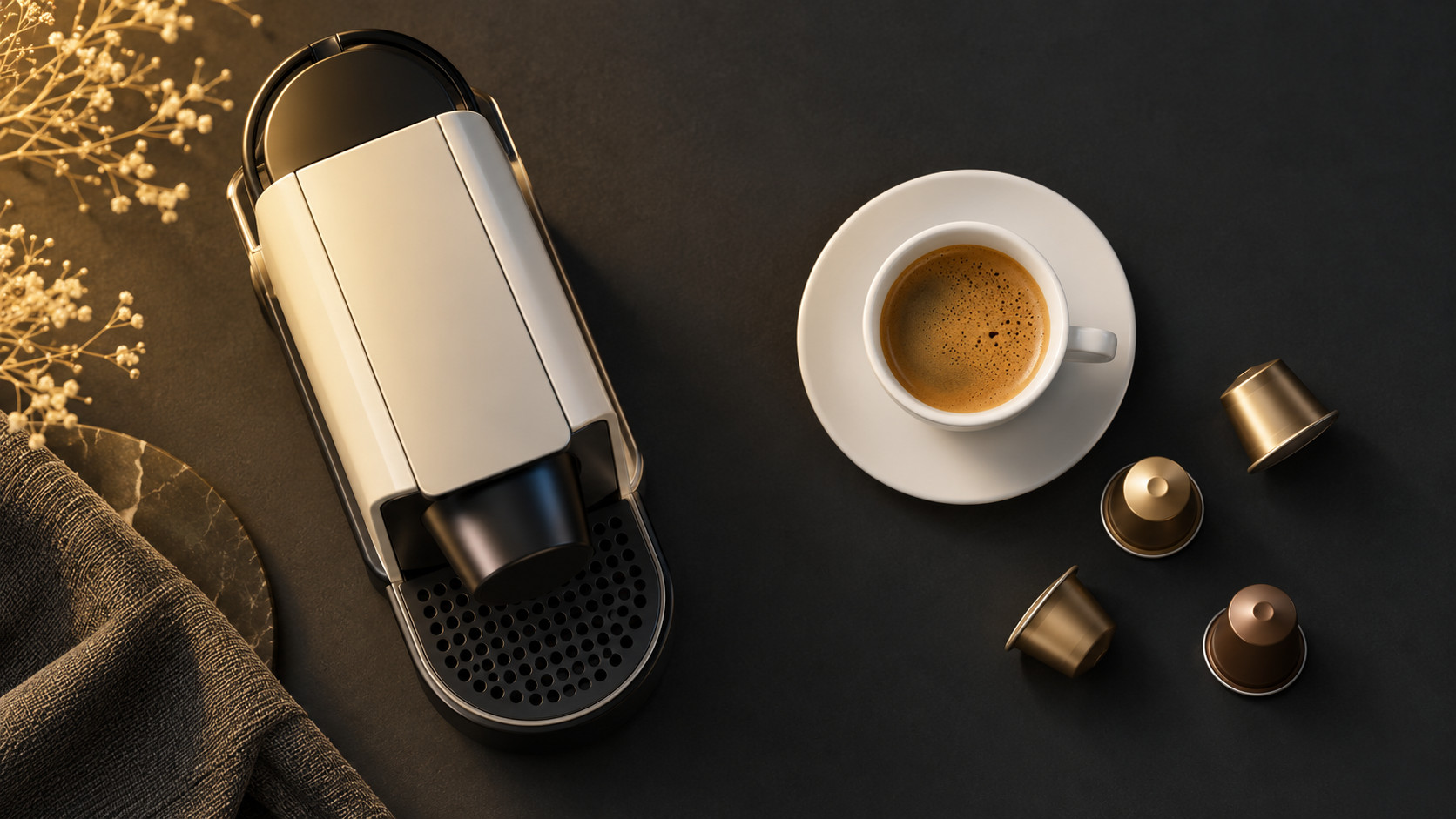 カプセル式コーヒーマシンとカプセルのイメージ（特定製品の写真ではありません）